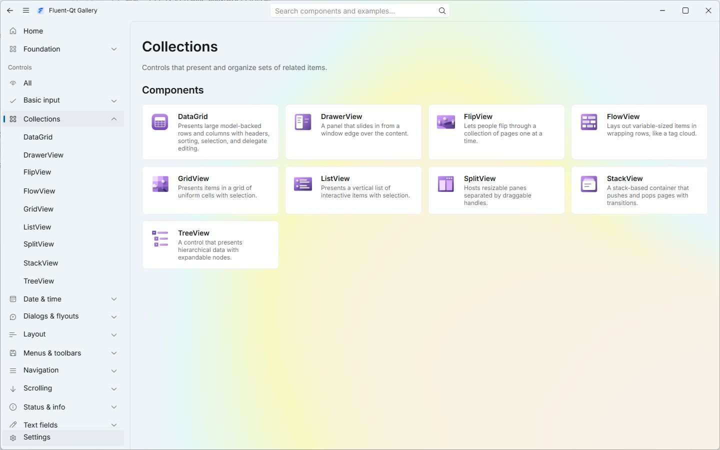 Collections page in Fluent-Kit Gallery on Windows with Mica